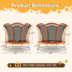8 Feet Outdoor Unique Flower Shape Trampoline with Enclosure Net-Orange view 4