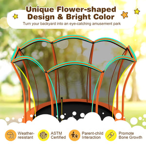 8 Feet Outdoor Unique Flower Shape Trampoline with Enclosure Net-Orange view 5