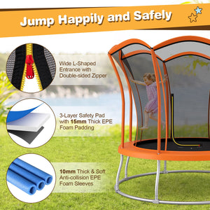8 Feet Outdoor Unique Flower Shape Trampoline with Enclosure Net-Orange view 7