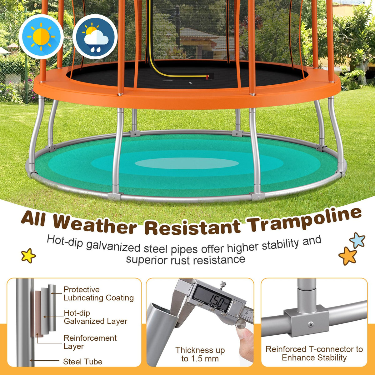 8 Feet Outdoor Unique Flower Shape Trampoline with Enclosure Net-Orange view 8