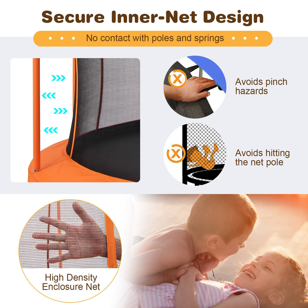 8 Feet Outdoor Unique Flower Shape Trampoline with Enclosure Net-Orange view 9