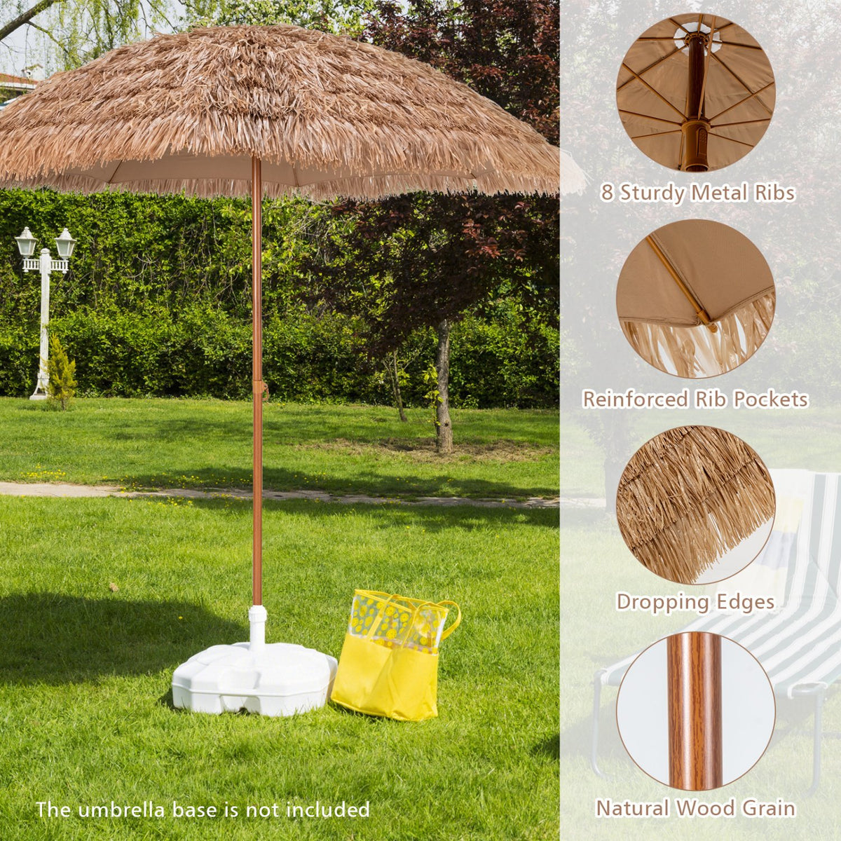 8 Feet Patio Thatched Tiki Umbrella Hawaiian Hula Beach Umbrella view 7