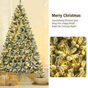 8 Feet Pre-lit Snow Flocked Christmas Tree with Tips and Metal Stand-8 ft view 3