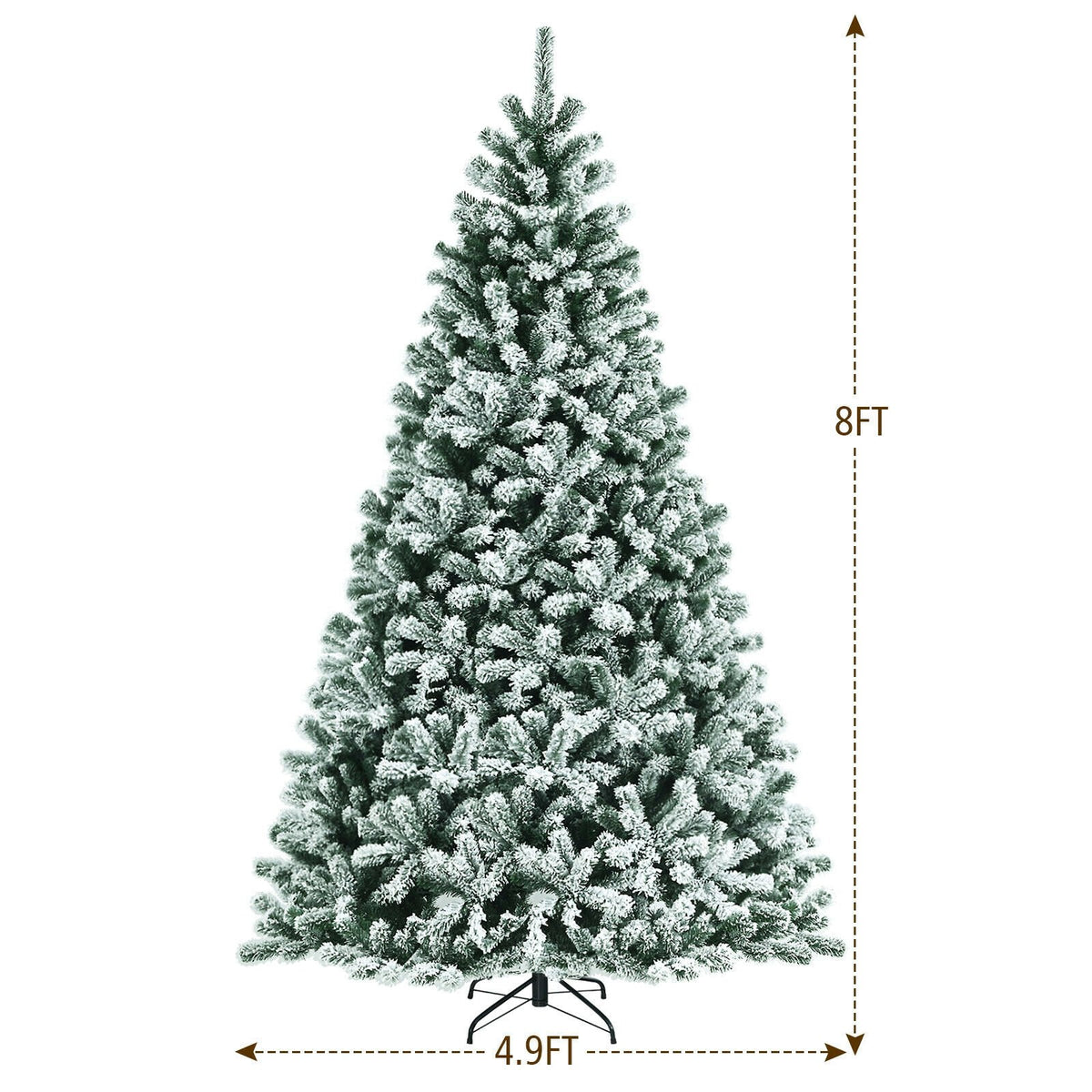 8 Feet Pre-lit Snow Flocked Christmas Tree with Tips and Metal Stand-8 ft view 4