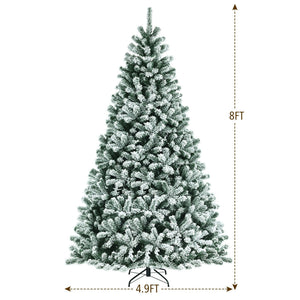 8 Feet Pre-lit Snow Flocked Christmas Tree with Tips and Metal Stand-8 ft view 4