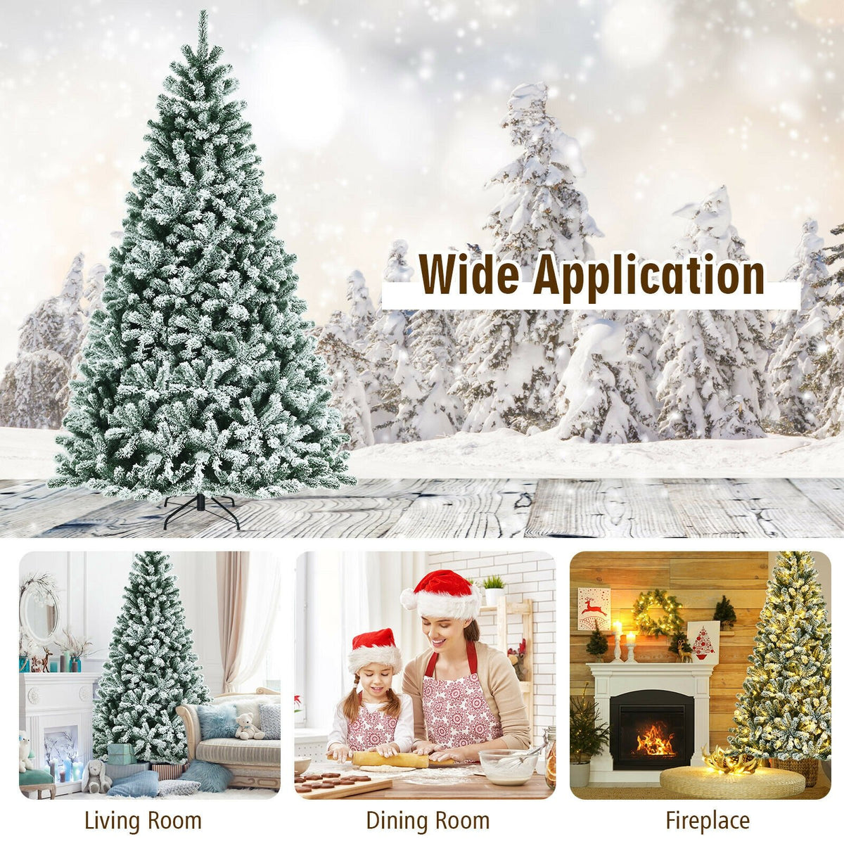 8 Feet Pre-lit Snow Flocked Christmas Tree with Tips and Metal Stand-8 ft view 5