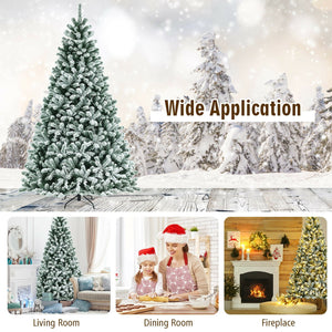 8 Feet Pre-lit Snow Flocked Christmas Tree with Tips and Metal Stand-8 ft view 5