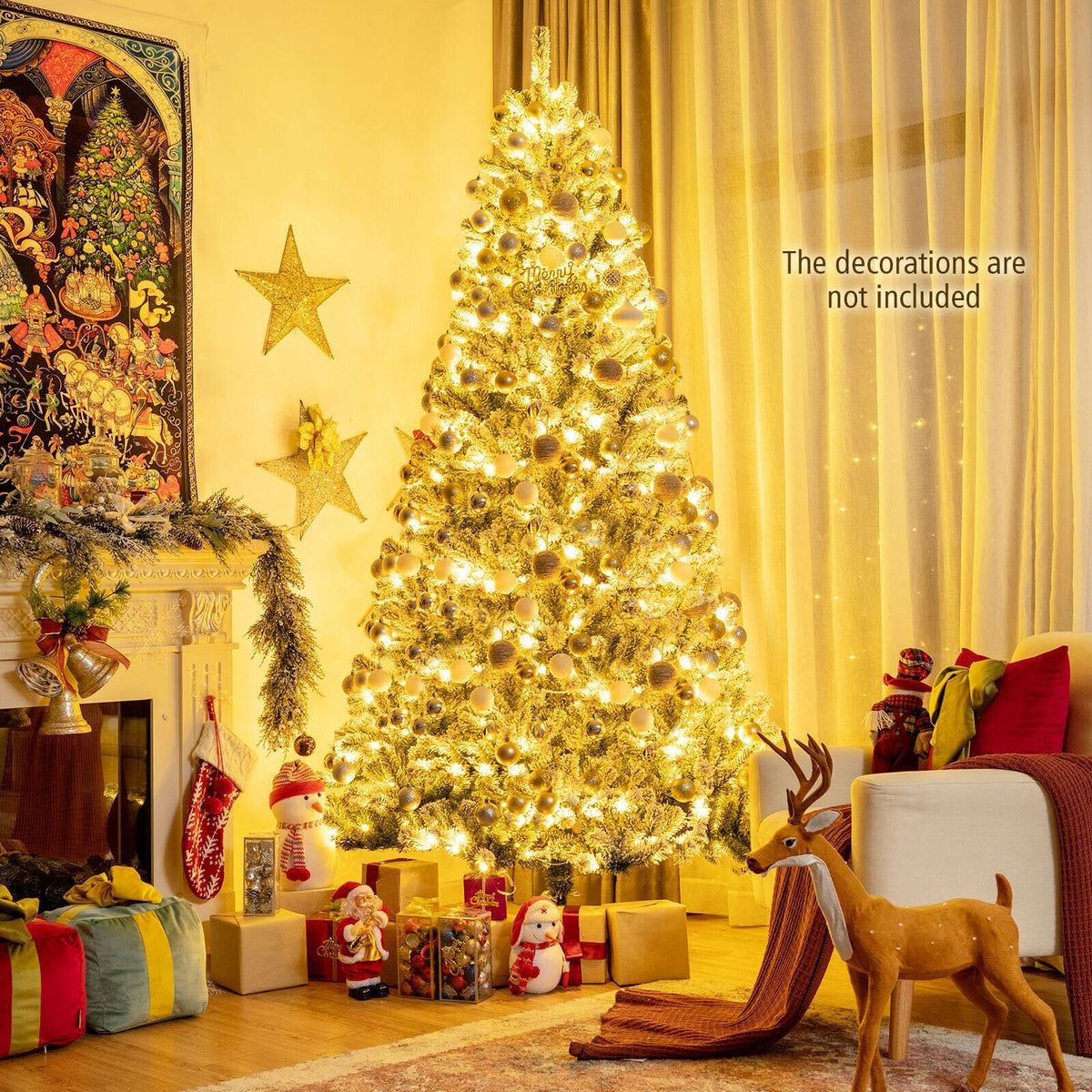 8 Feet Pre-lit Snow Flocked Christmas Tree with Tips and Metal Stand-8 ft view 6