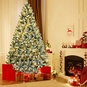 8 Feet Pre-lit Snow Flocked Christmas Tree with Tips and Metal Stand-8 ft view 7