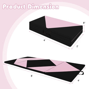 8 Feet PU Leather Folding Gymnastics Mat with Hook and Loop Fasteners-Black & Pink view 4