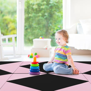 8 Feet PU Leather Folding Gymnastics Mat with Hook and Loop Fasteners-Black & Pink view 5