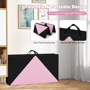 8 Feet PU Leather Folding Gymnastics Mat with Hook and Loop Fasteners-Black & Pink view 7