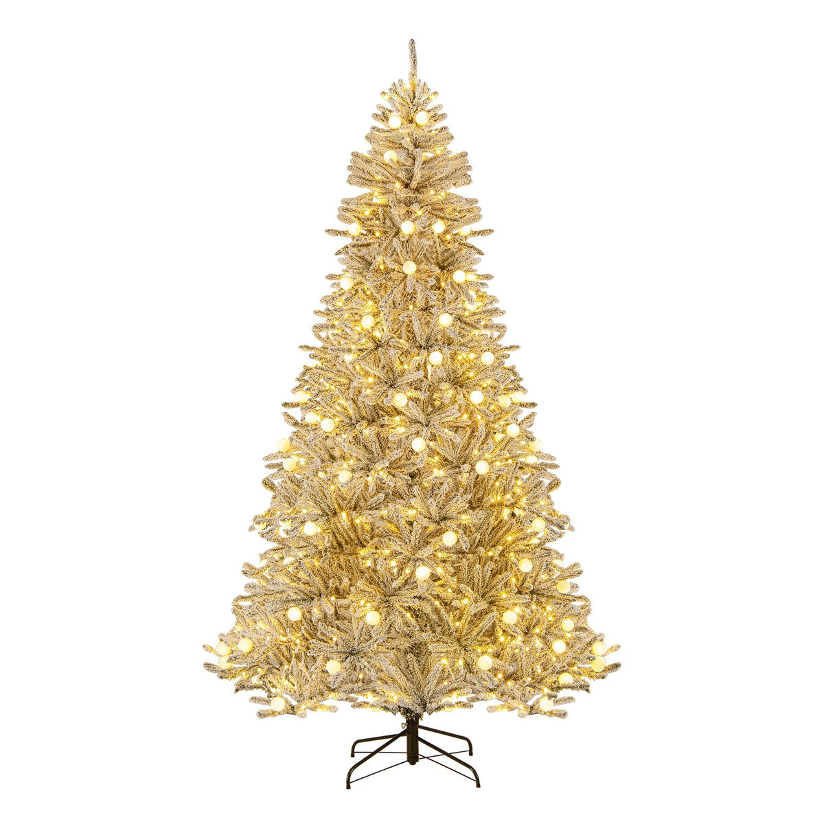 8 Feet Snow-flocked Artificial Christmas Tree Pre-lit Hinged with 81 Sphere Lights and Remote
