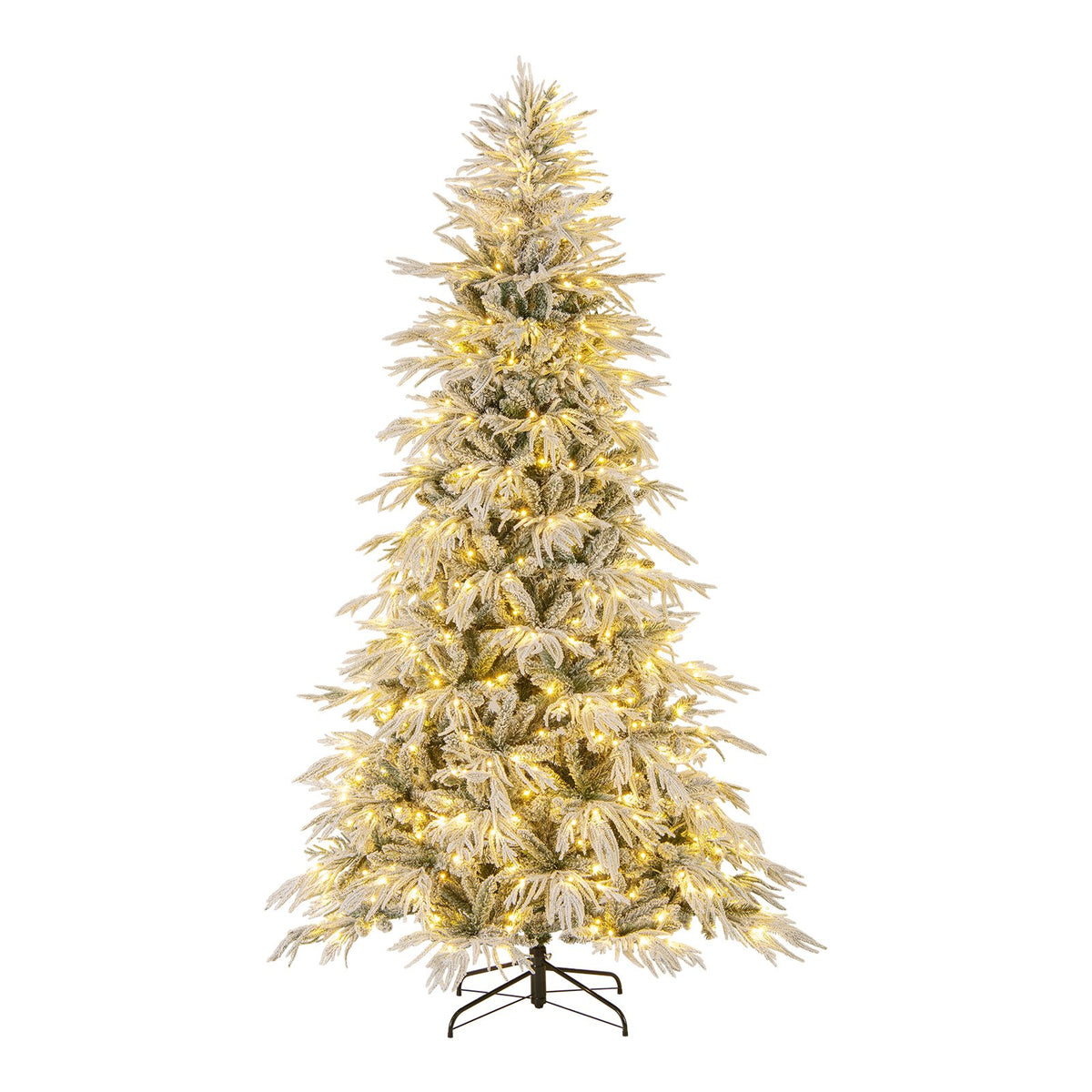 8 Feet Snow-flocked Artificial Christmas Tree Pre-lit Hinged Xmas Tree with Warm White LED Lights