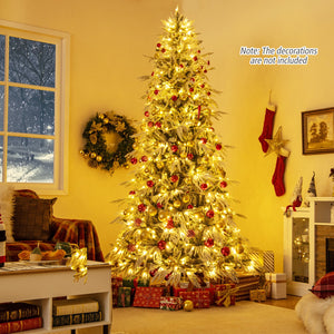 8 Feet Snow-flocked Artificial Christmas Tree Pre-lit Hinged Xmas Tree with Warm White LED Lights view 5