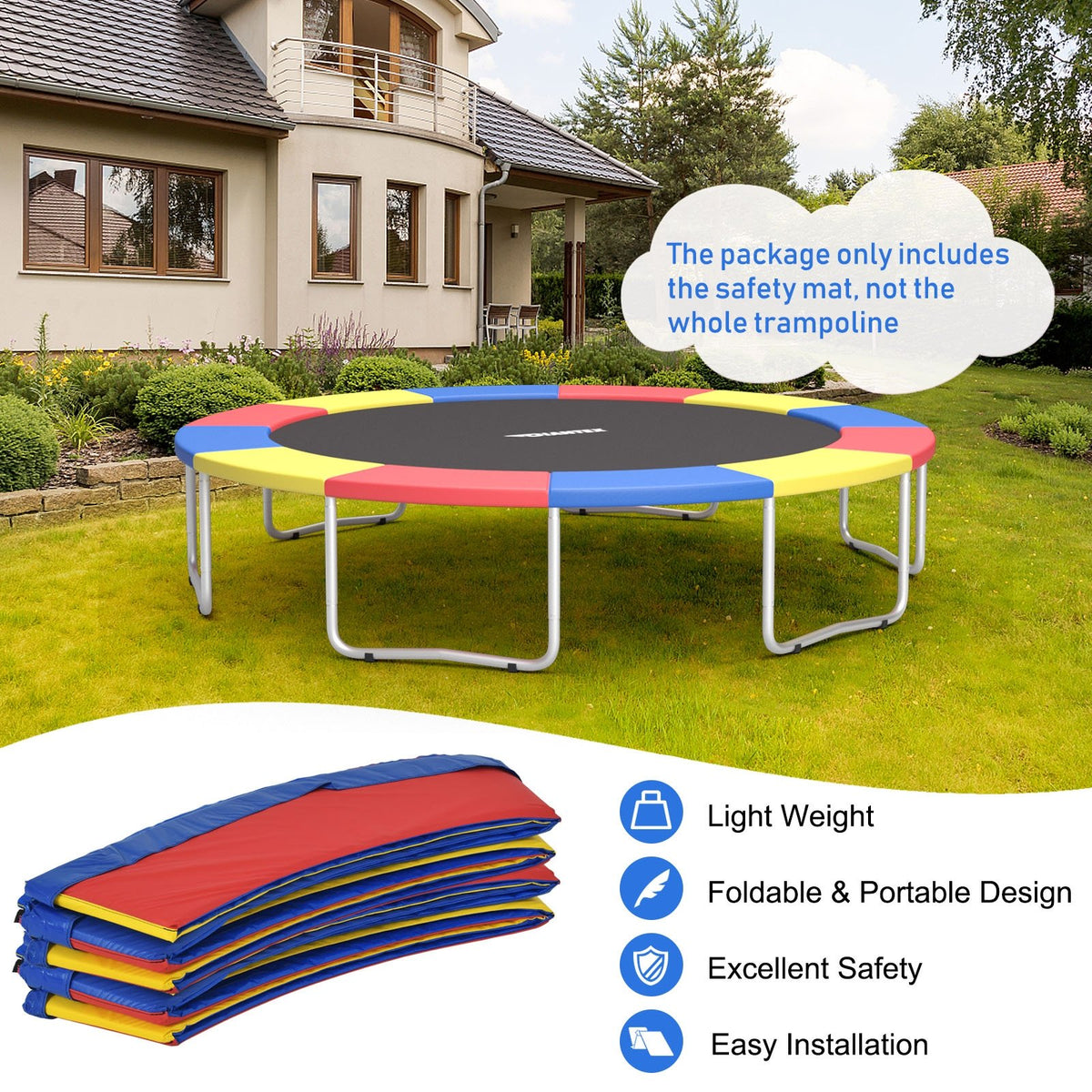 8 Feet Trampoline Spring Safety Cover without Holes-Multicolor view 6