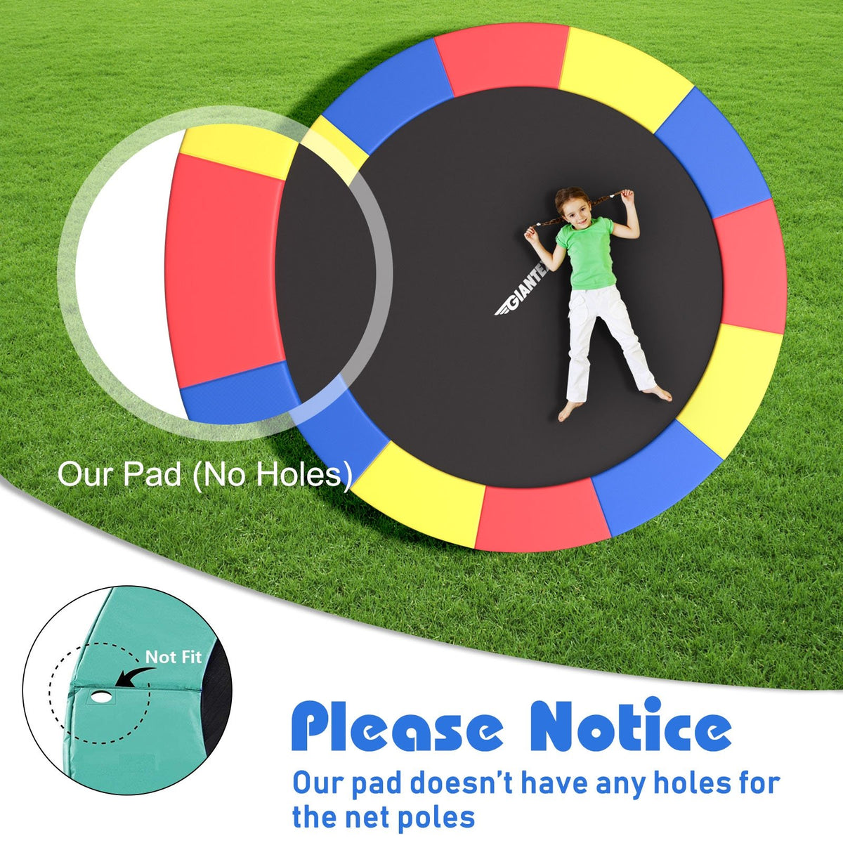 8 Feet Trampoline Spring Safety Cover without Holes-Multicolor view 8