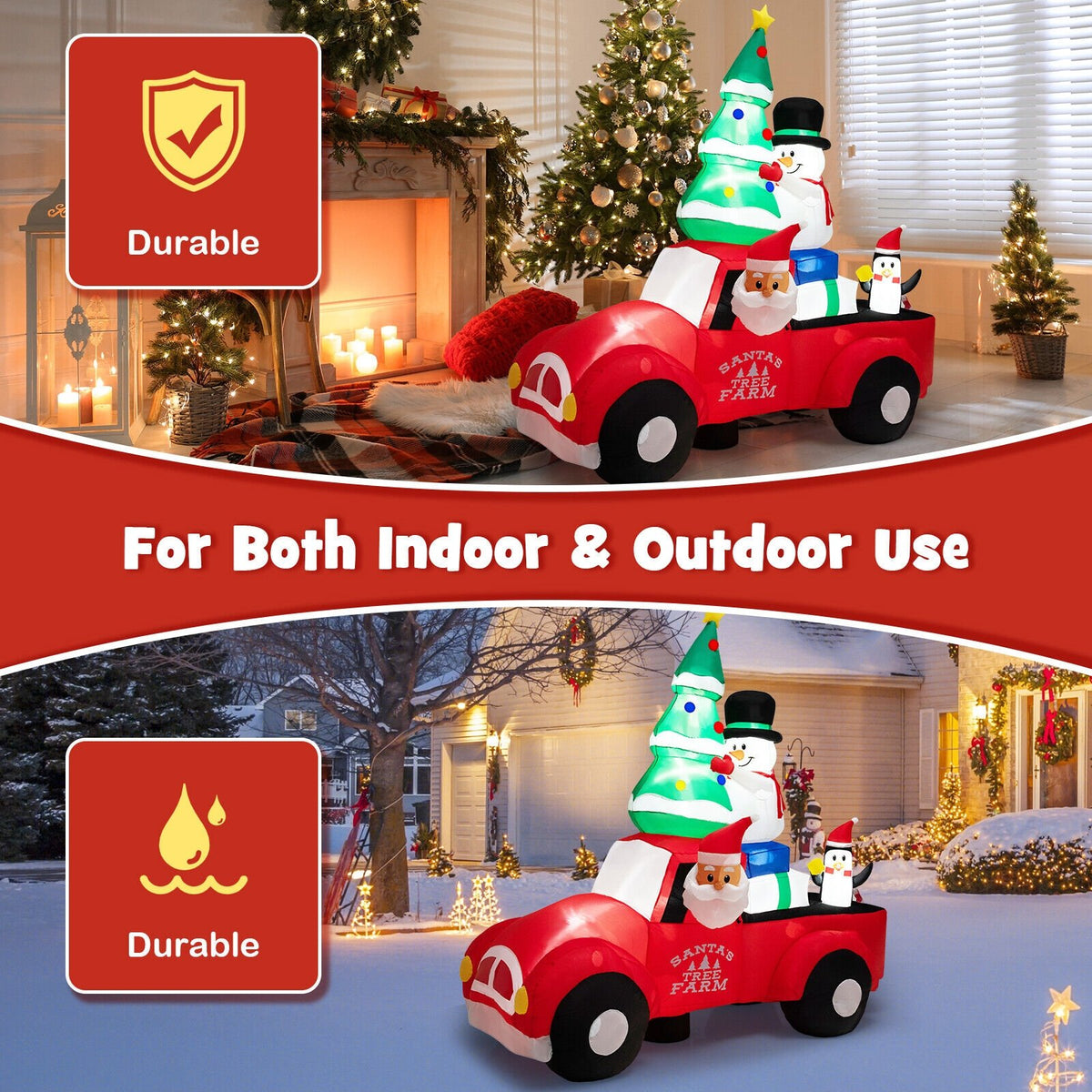 8 Feet Wide Inflatable Santa Claus Driving a Car with LED and Air Blower view 3