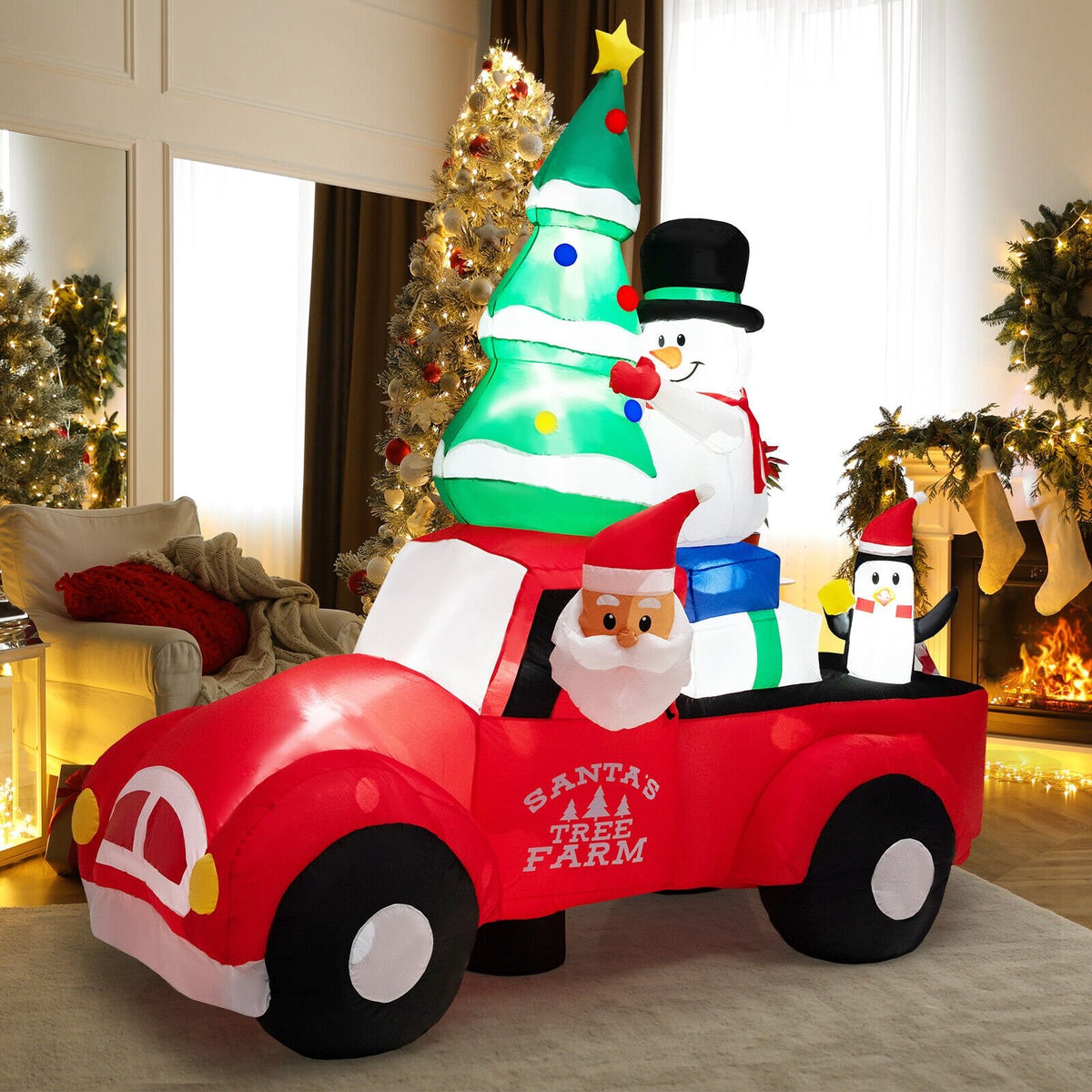 8 Feet Wide Inflatable Santa Claus Driving a Car with LED and Air Blower view 5