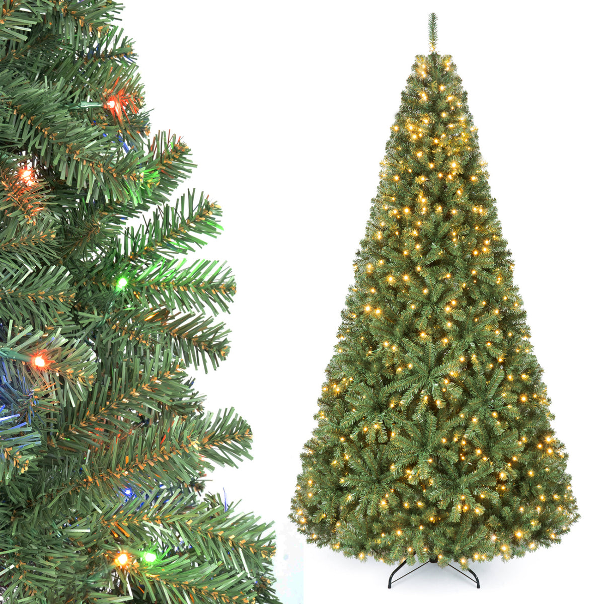 8 FT Artificial Christmas Tree with 2 Lighting Colors and Folding Metal Stand-L view 2