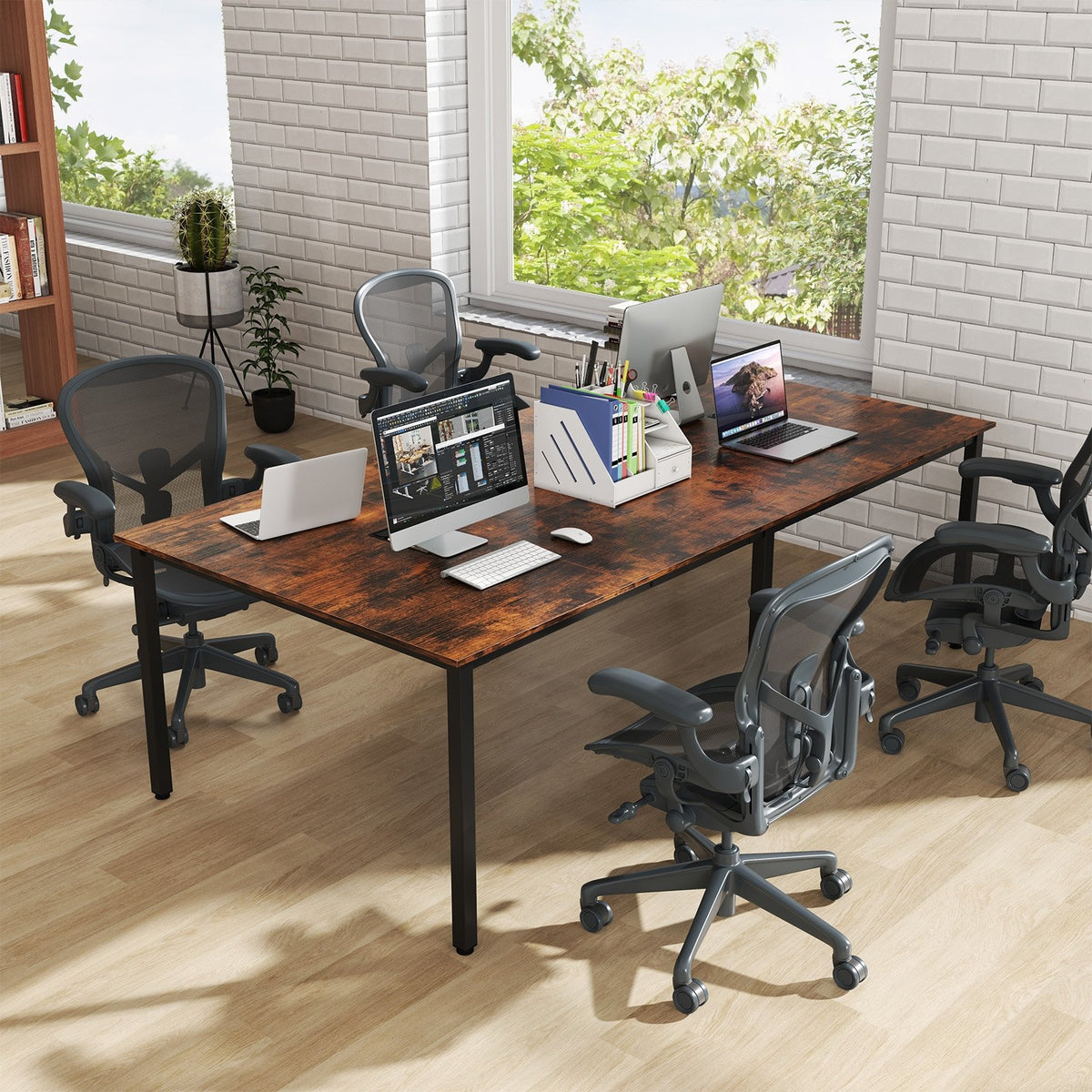 8 FT Conference Room Table Large Meeting Table Seats up to 10 People-Rustic Brown view 2