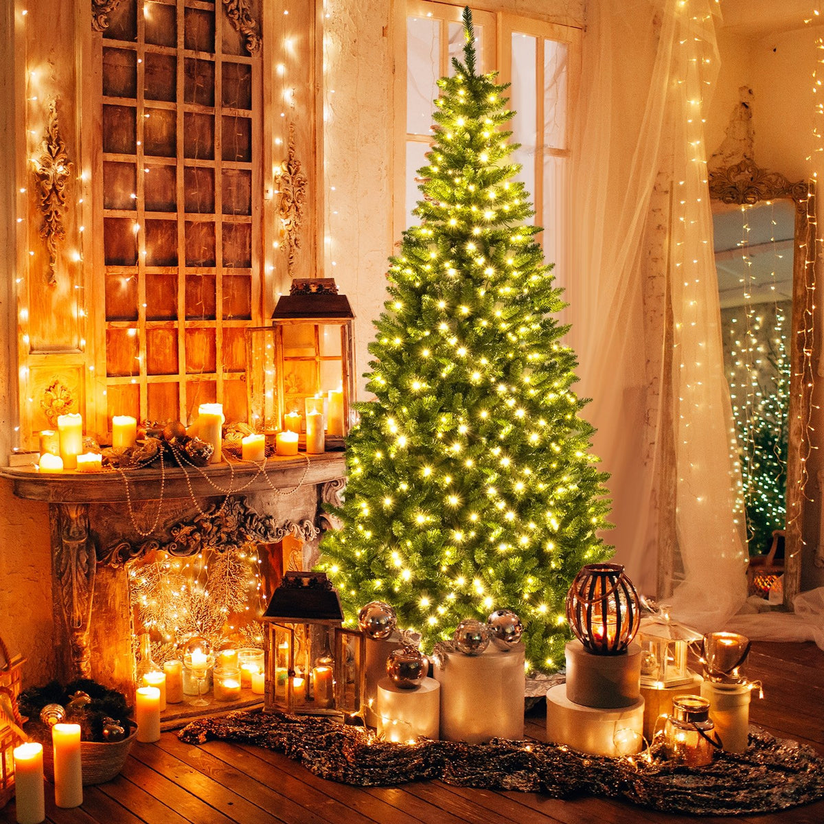 8 FT Corner Artificial Christmas Tree with 1137 Branch Tips and 360 Warm White LED Lights view 3