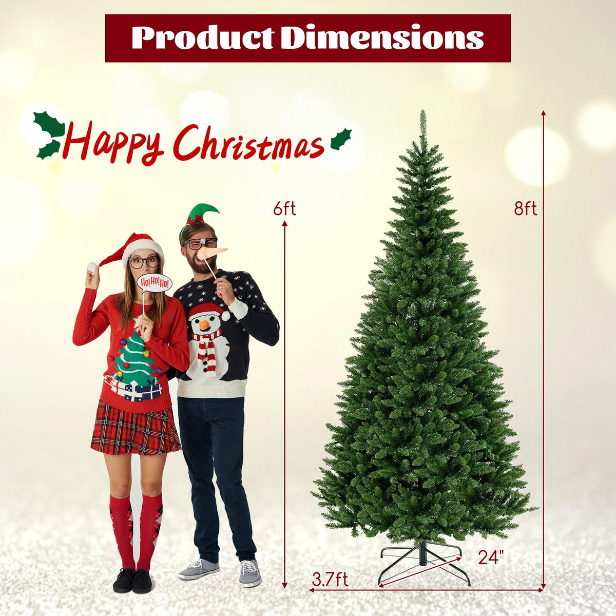8 FT Corner Artificial Christmas Tree with 1137 Branch Tips and 360 Warm White LED Lights view 4