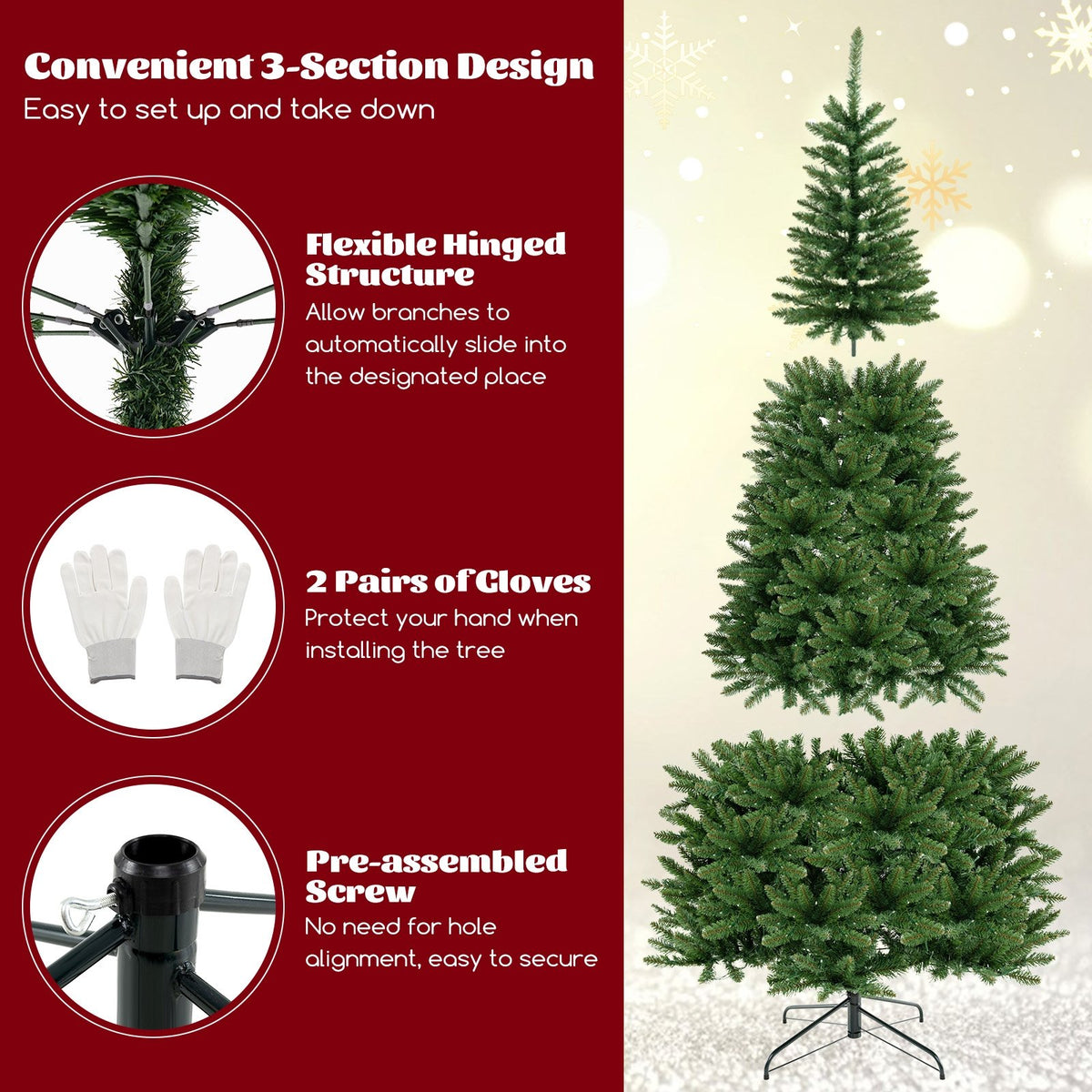 8 FT Corner Artificial Christmas Tree with 1137 Branch Tips and 360 Warm White LED Lights view 6