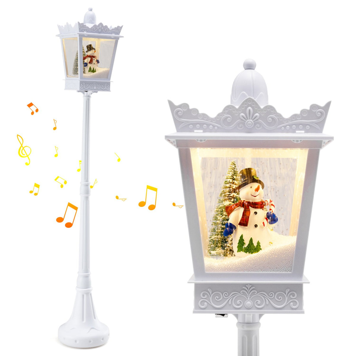 8 ft Musical Christmas Streetlight with Warm White LED Lights and Snowy Effects-White