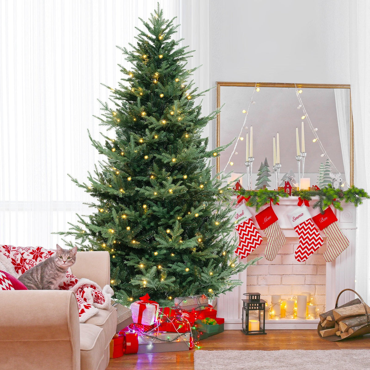 8 FT Pre-Lit Artificial Hinged Xmas Tree with 1480 PVC and PE Branch Tips-XL view 2