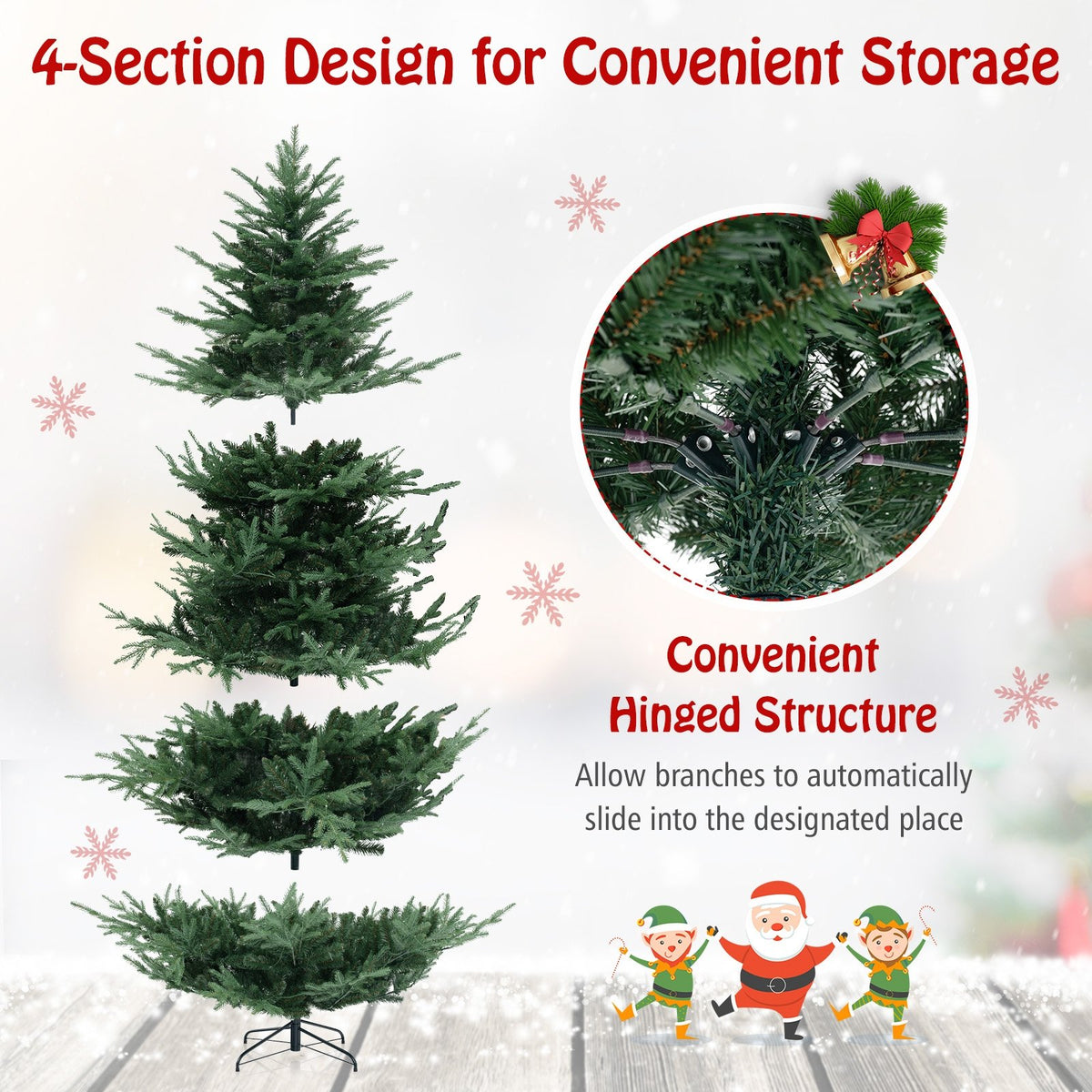 8 FT Pre-Lit Artificial Hinged Xmas Tree with 1480 PVC and PE Branch Tips-XL view 9