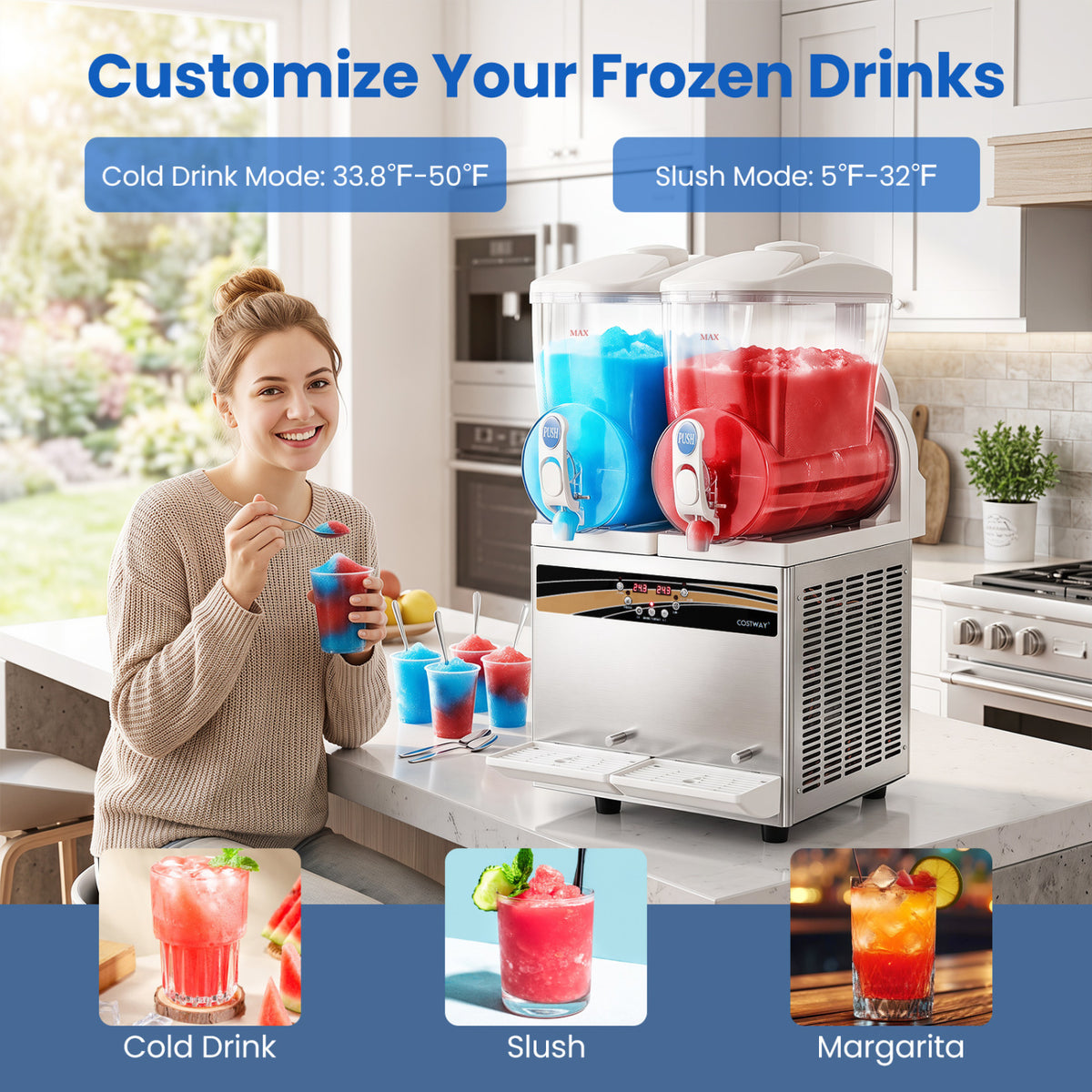 8 Gal Commercial Slushie Machine with LED Lights-Silver view 5