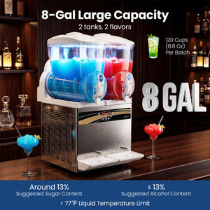 8 Gal Commercial Slushie Machine with LED Lights-Silver view 6