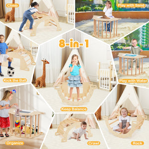 8 in 1 Climbing Arch Sensory Table with Collapsible Storage Bin for Kids-Natural view 5