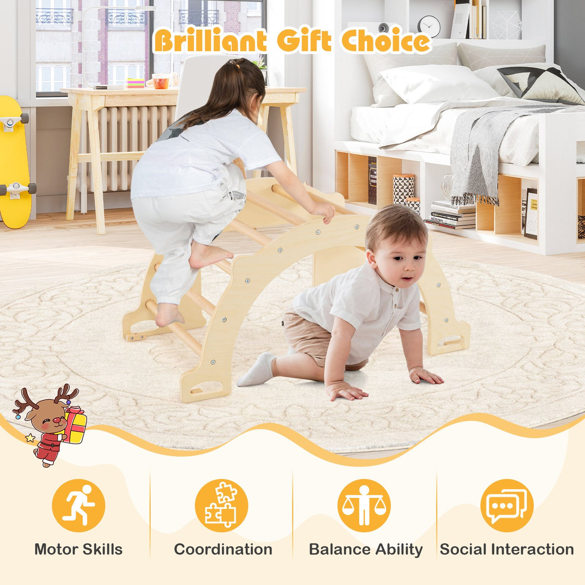 8 in 1 Climbing Arch Sensory Table with Collapsible Storage Bin for Kids-Natural view 9