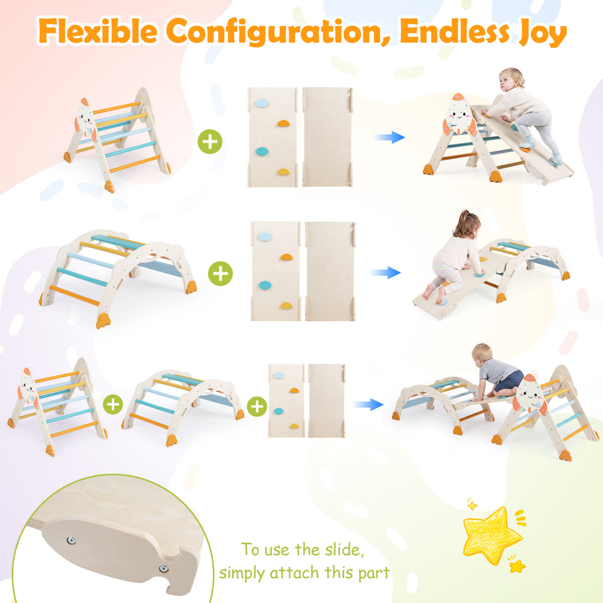 8-in-1 Foldable Climbing Toys for Toddlers Rocket-Themed-Macaron view 6