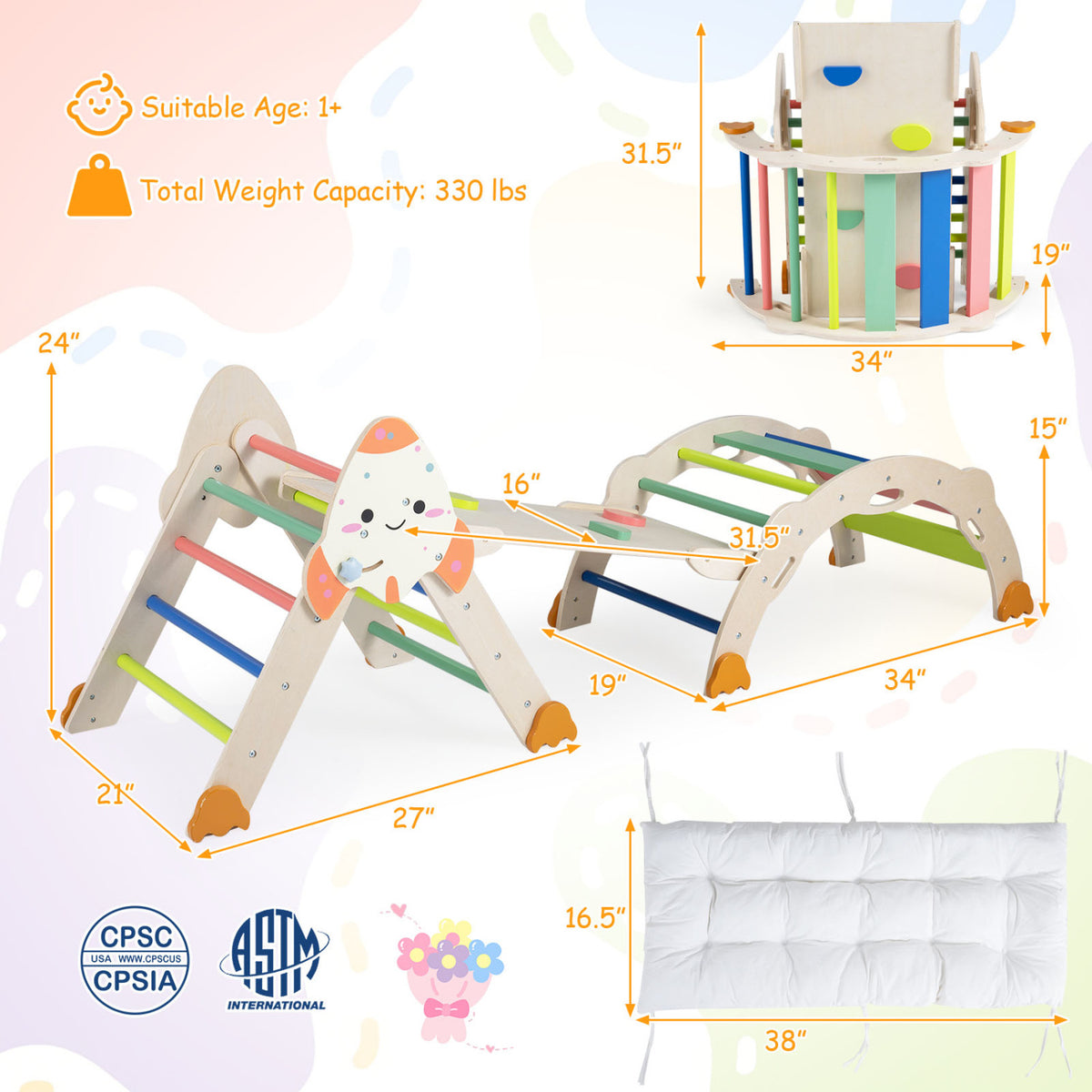 8-in-1 Foldable Climbing Toys for Toddlers Rocket-Themed-Multicolor view 4