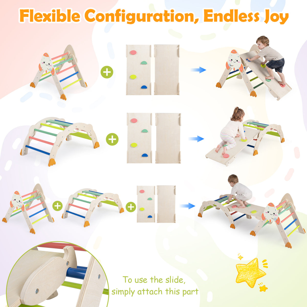 8-in-1 Foldable Climbing Toys for Toddlers Rocket-Themed-Multicolor view 6