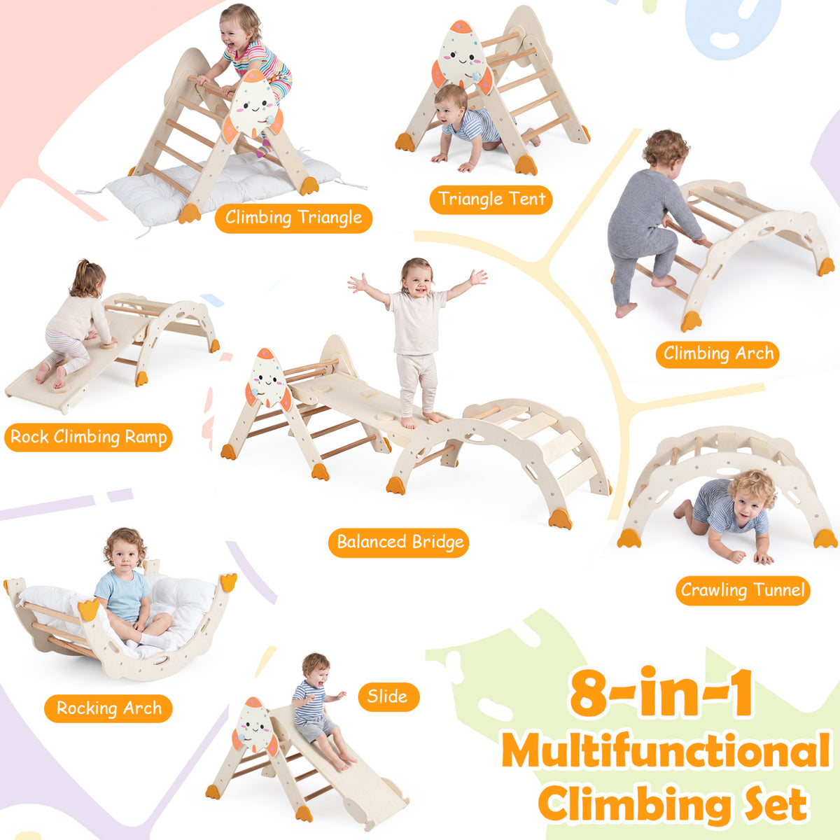 8-in-1 Foldable Climbing Toys for Toddlers Rocket-Themed-Natural view 5
