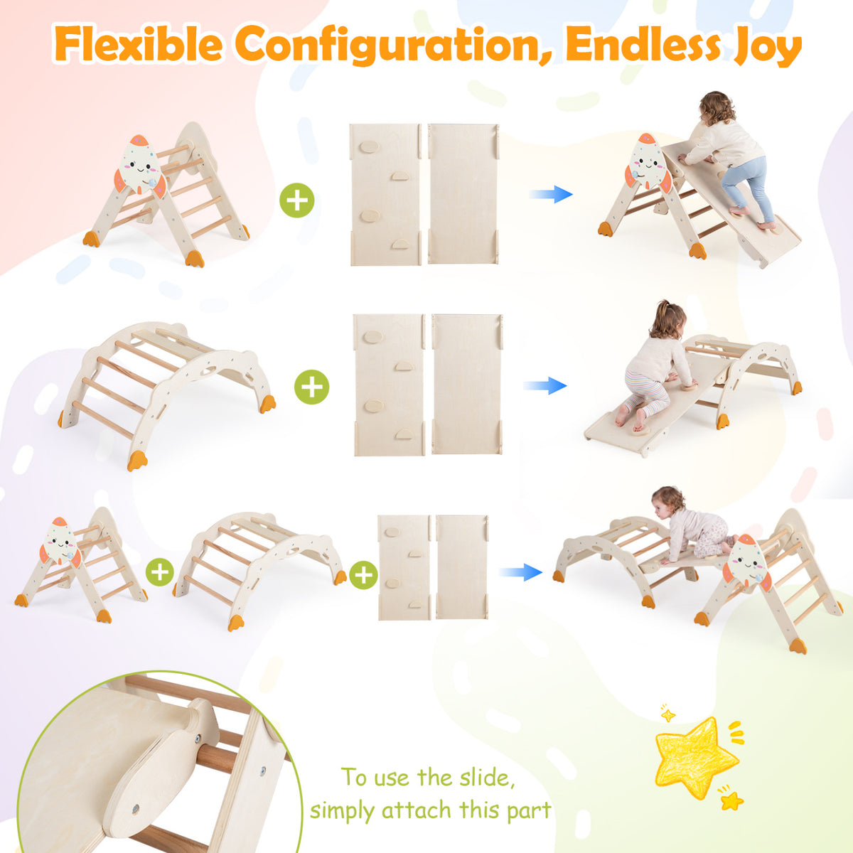 8-in-1 Foldable Climbing Toys for Toddlers Rocket-Themed-Natural view 6