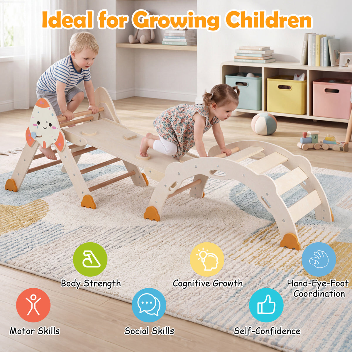 8-in-1 Foldable Climbing Toys for Toddlers Rocket-Themed-Natural view 9