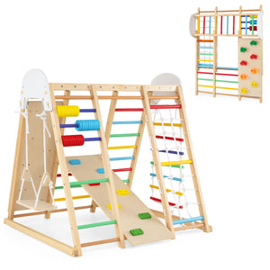8-in-1 Foldable Indoor Jungle Gym for Kids with Swing and Monkey Bars-Colorful view 4