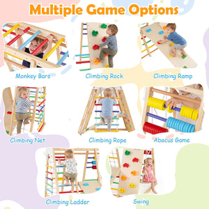 8-in-1 Foldable Indoor Jungle Gym for Kids with Swing and Monkey Bars-Colorful view 7