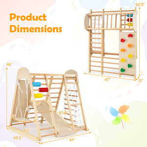 8-in-1 Foldable Indoor Jungle Gym for Kids with Swing and Monkey Bars-Natural view 5
