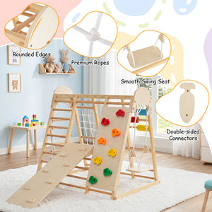 8-in-1 Foldable Indoor Jungle Gym for Kids with Swing and Monkey Bars-Natural view 8