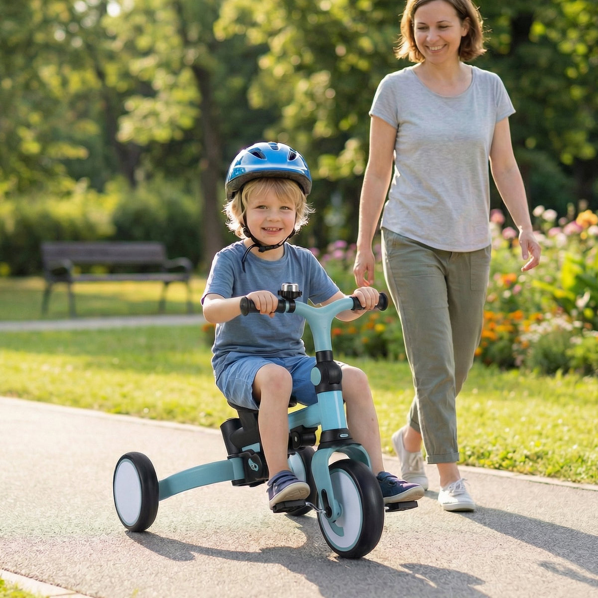 8-in-1 Folding Kids Tricycle with Removable Canopy and Push Handle-Blue view 2