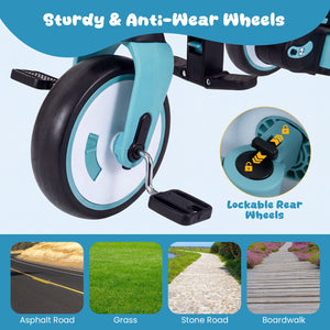 8-in-1 Folding Kids Tricycle with Removable Canopy and Push Handle-Blue view 7