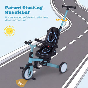 8-in-1 Folding Kids Tricycle with Removable Canopy and Push Handle-Blue view 8