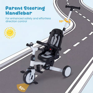 8-in-1 Folding Kids Tricycle with Removable Canopy and Push Handle-Gray view 6