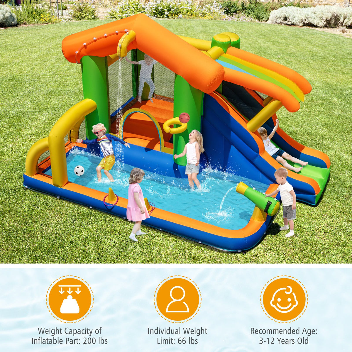 8-in-1 Jumping Castle with Slide and 520W Blower view 2